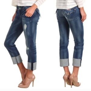 Hudson 26 Ginny Crop Straight Leg Cuff Flap Pocket Low Rise Distressed Jeans